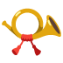 A yellow and red trumpet sitting on top of a black background.