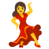 A woman in red dress dancing on black background.